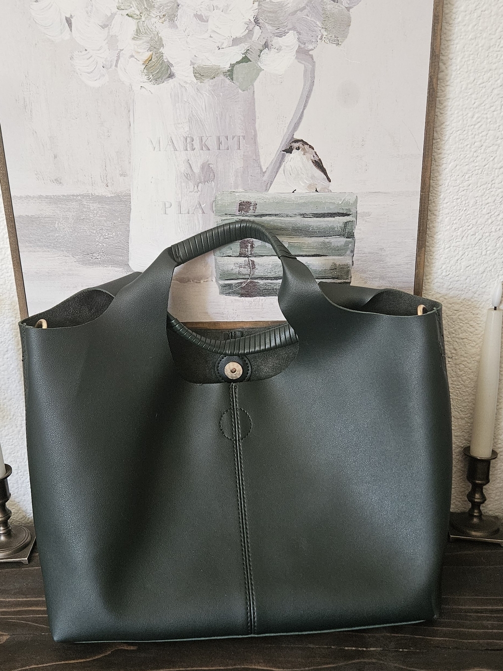 Classic Structured Tote Bag in Dark Green